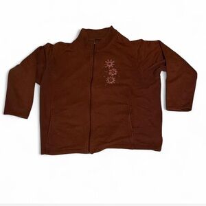 Trilogy Brown Women’s Brown zip up Jacket with Flower Floral Design